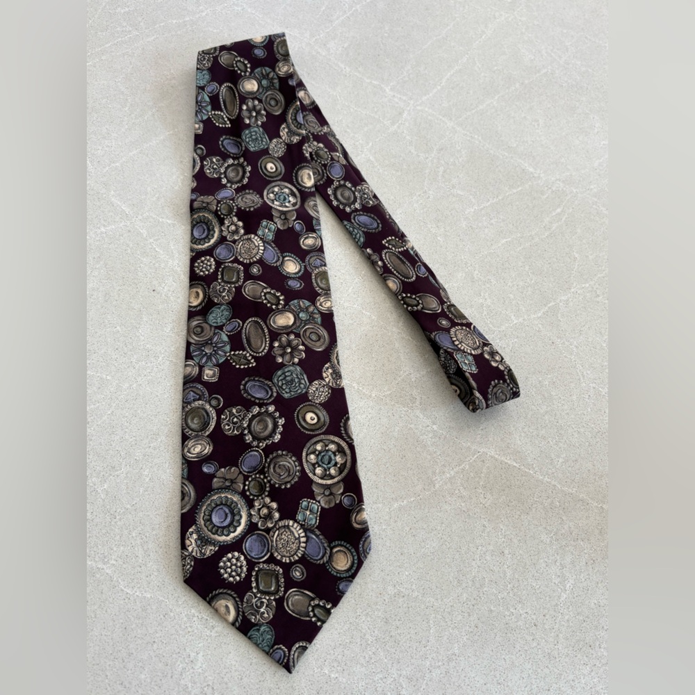 Sazzari Vintage 100% Silk Tie Purple Jewel Pattern Handmade in Italy Classic